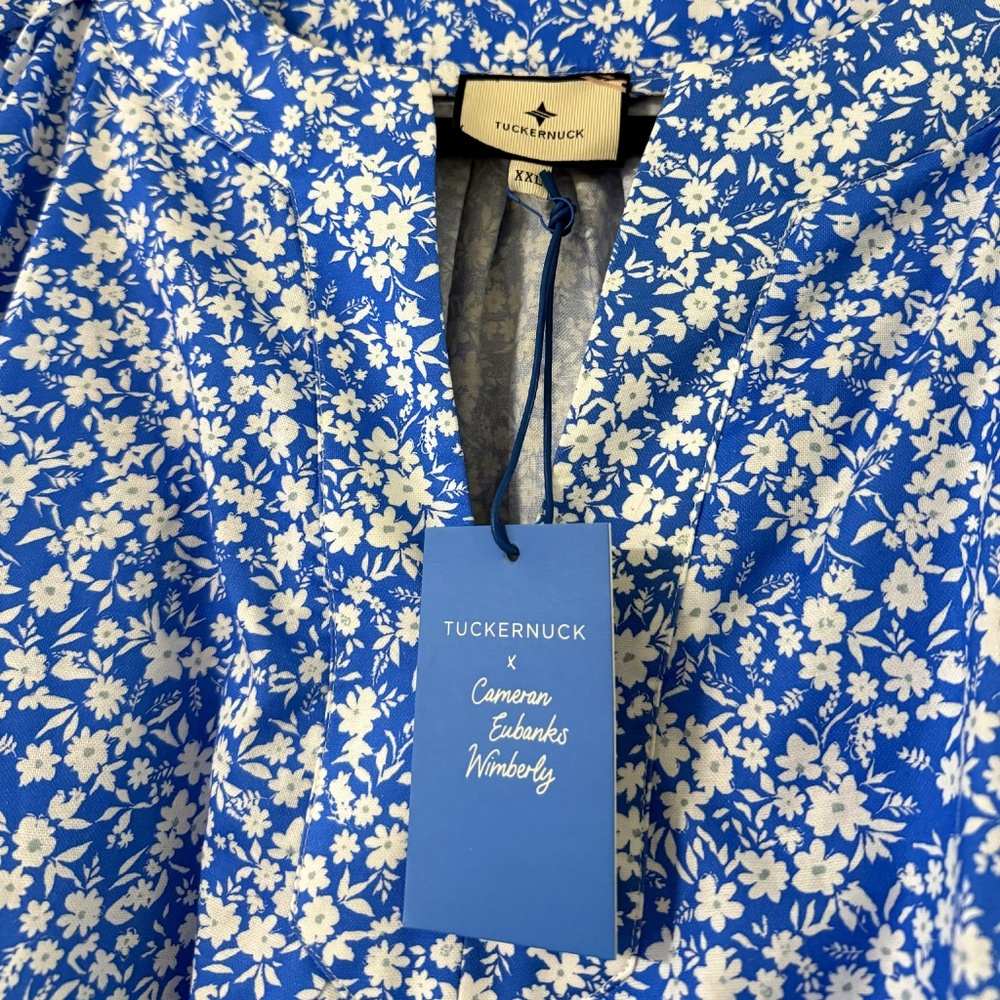 Tuckernuck x Cameran Wimberly Blooms on Broad Flutter-Sleeve Blue Blouse